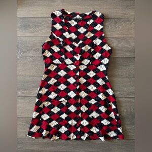 Vintage 90s Betsey Johnson Harlequin Print Button Mini Dress - Small/Medium